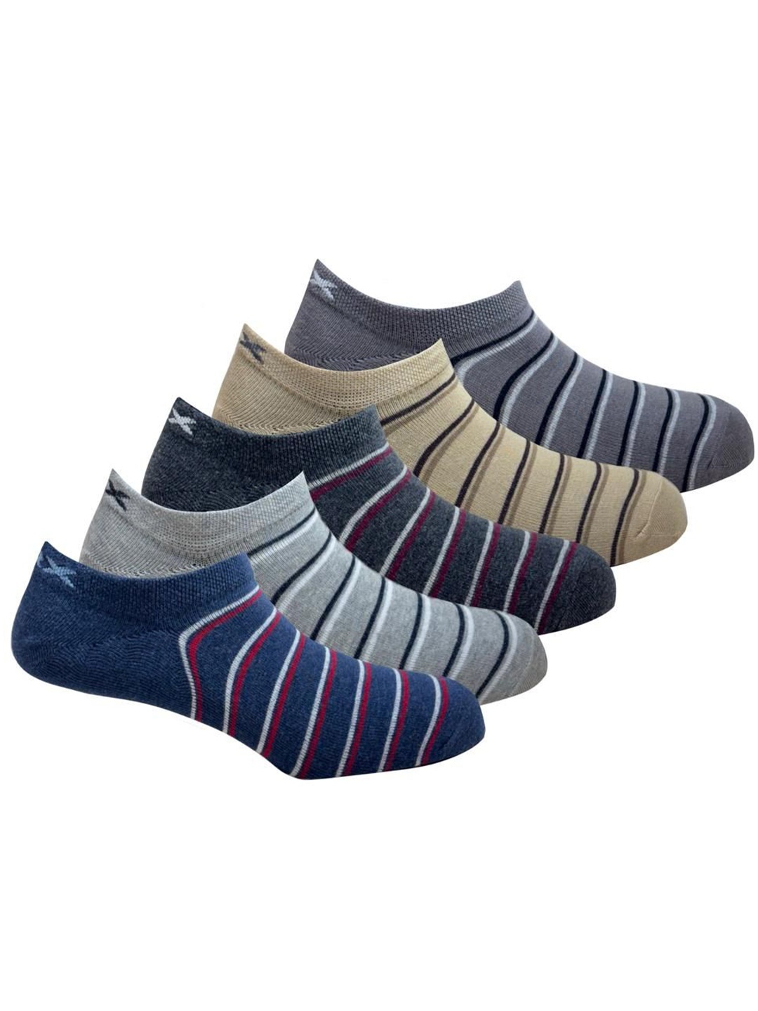 

HRX by Hrithik Roshan Pack Of 5 Striped Ankle-Length Socks, Grey