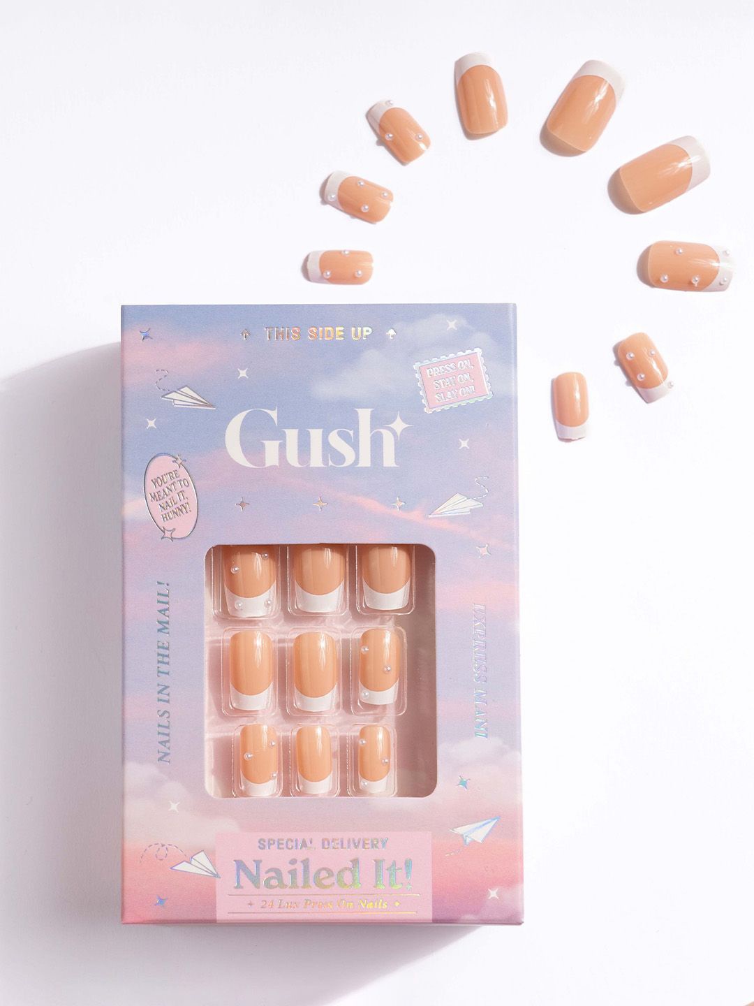 

Gush Beauty Nailed It 24Pcs Medium Square Press On Nails- French Gems, Transparent