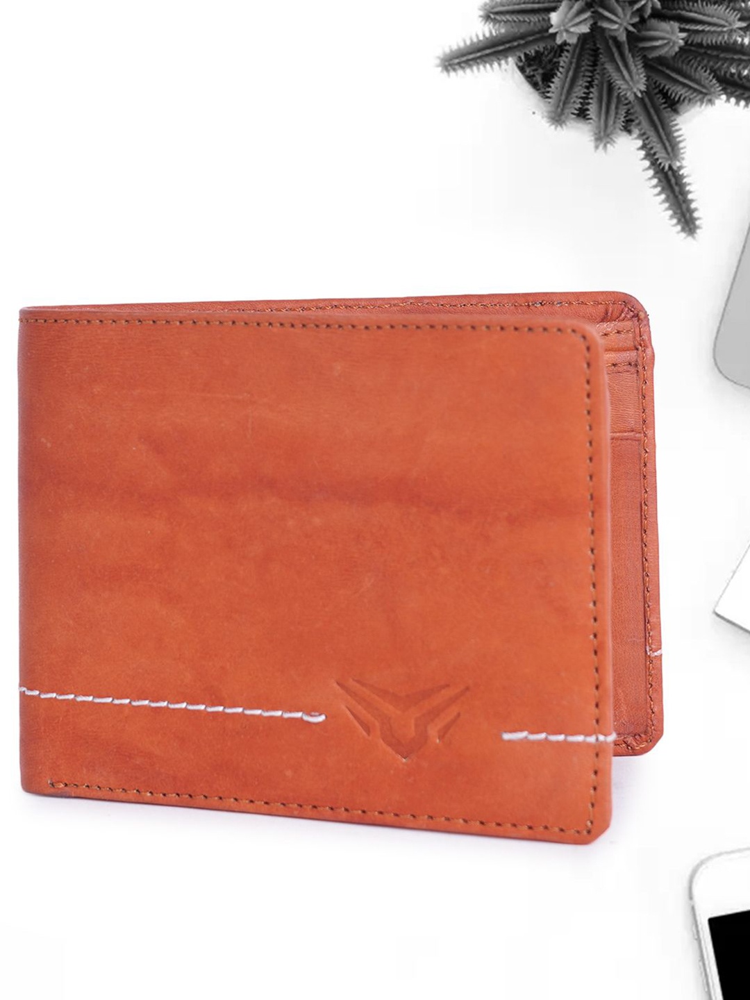 

YA MALEKO Men Leather Two Fold Wallet, Orange