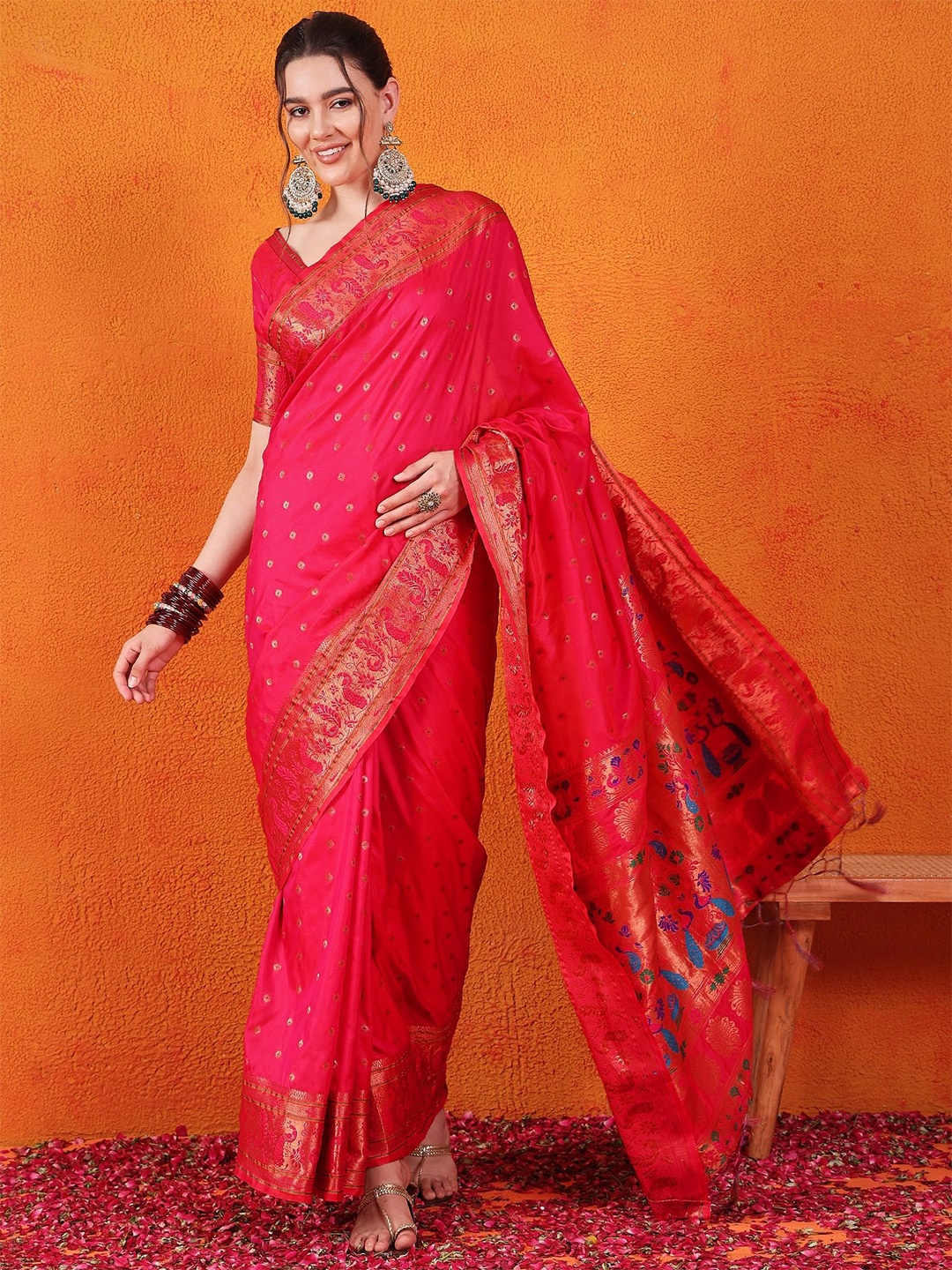 

Dori Ethnic Motifs Zari Paithani Saree, Red