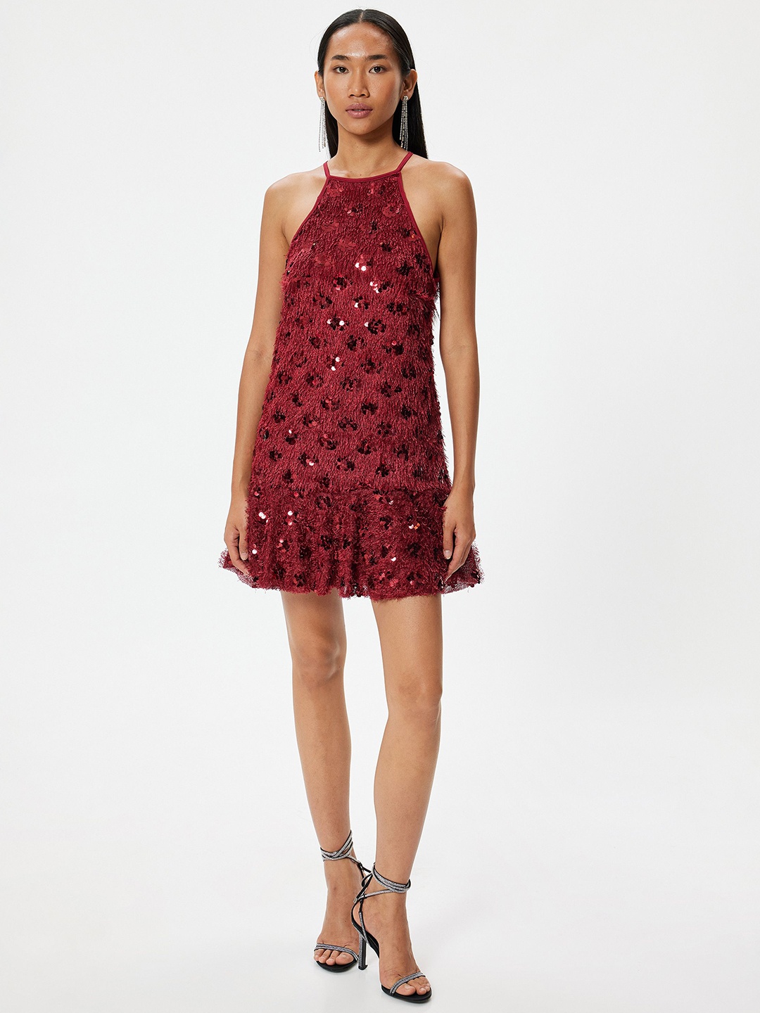 

Koton Embellished Sheath Mini Dress, Maroon