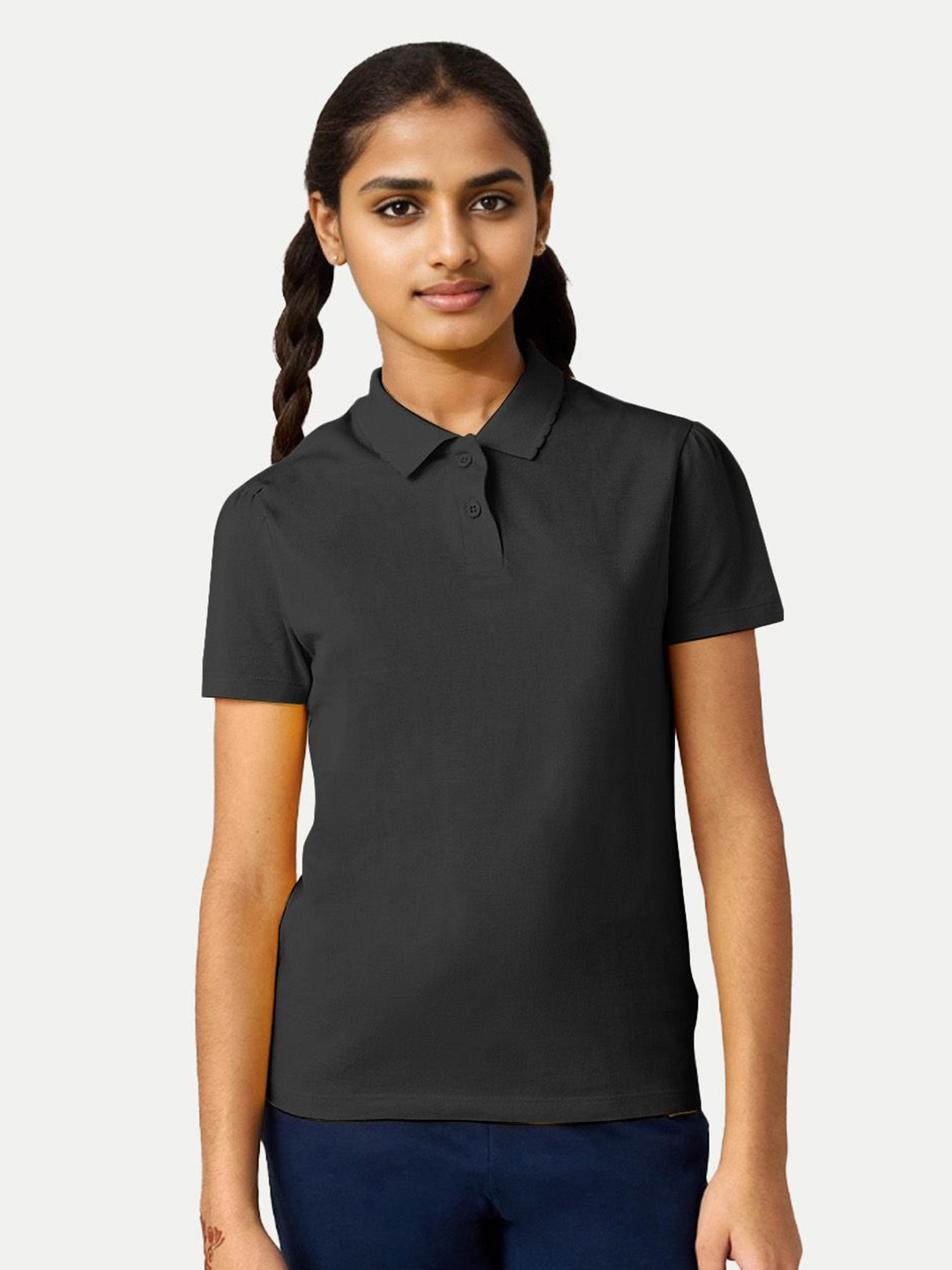 

BAESD Girls Solid Polo Collar T-shirt, Black