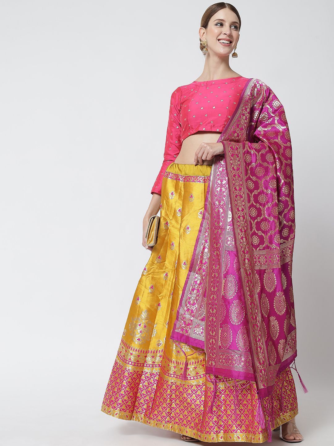 

MAGMINA Semi-Stitched Lehenga & Unstitched Blouse With Dupatta, Pink