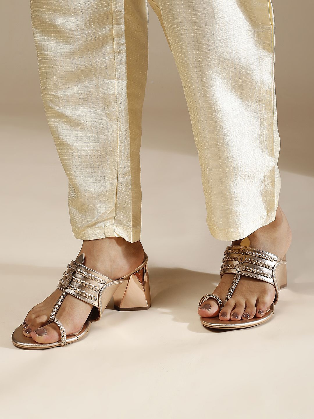 

Inc 5 Embellished One-Toe Block Heels Sandals, Rose gold