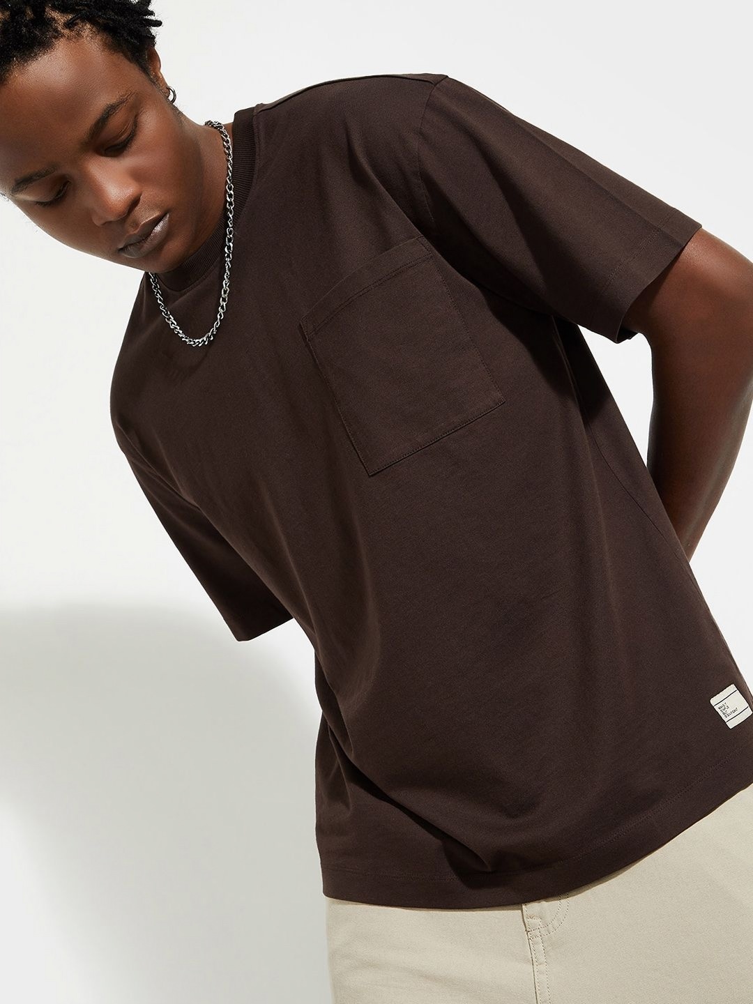 

Max Urb_N Men Oversized Solid T-Shirt, Brown