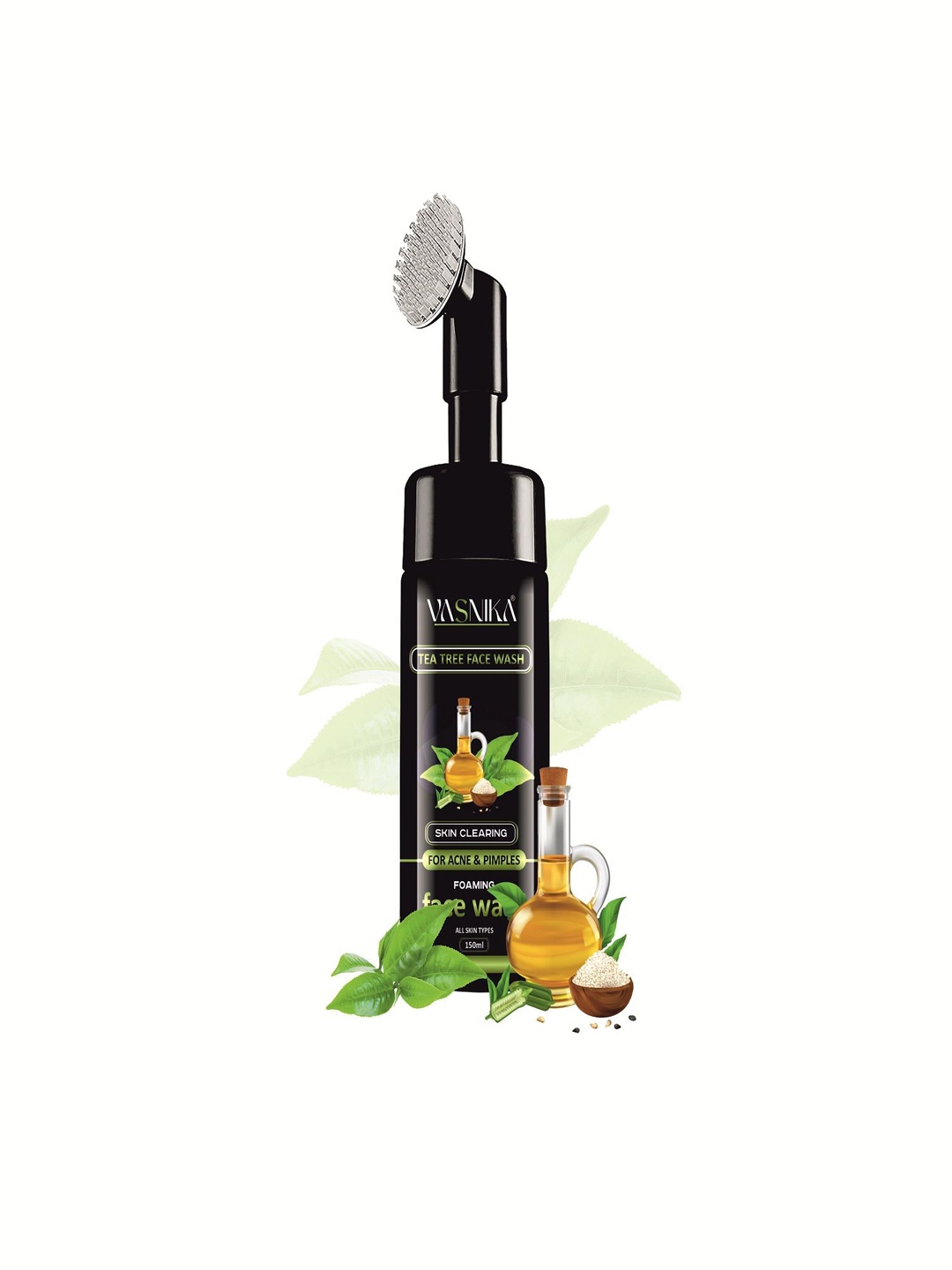 

VASNIKA Tea Tree Acne Care Foaming Face Wash With Brush 150ml, Green