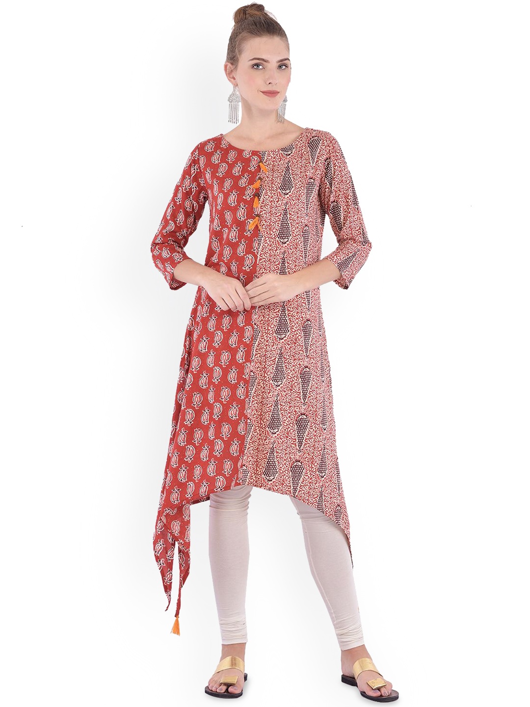 

Anouk Red Ethnic Motifs Printed Beads and Stones A-Line Kurta