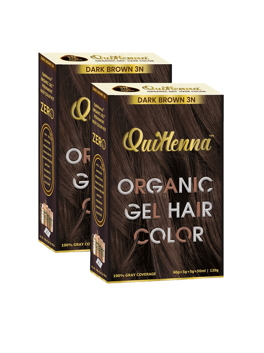 

QUIKHENNA Set Of 2 Organic Gel PPD & Ammonia Free Hair Colour - Dark Brown 3N