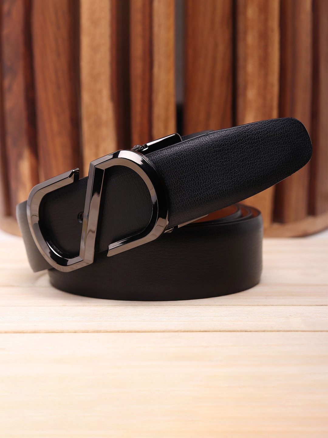 

WINSOME DEAL Men Push Pin Closure Textured Formal Belt, Black