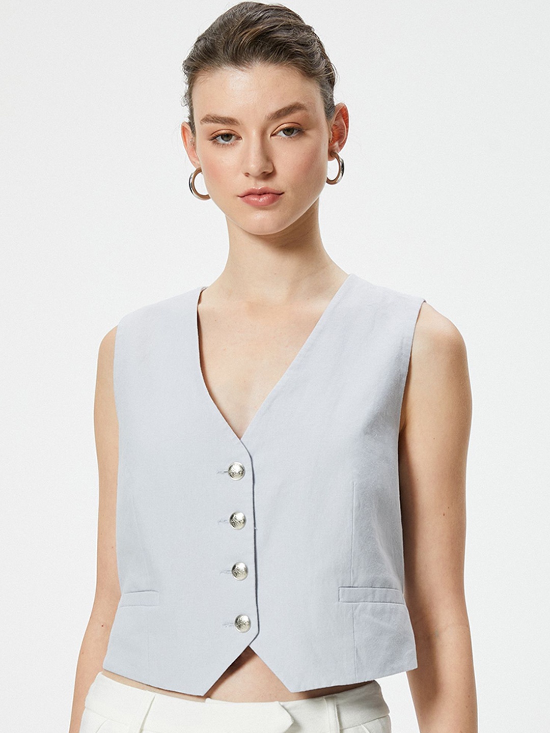 

Koton V Neck Sleeveless Waistcoat, Grey