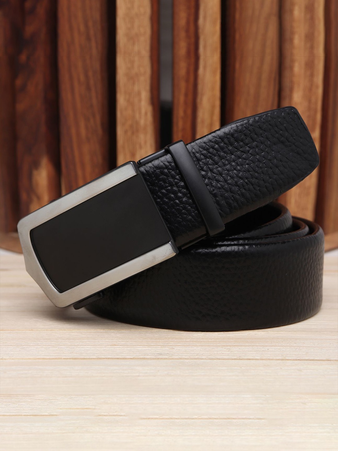 

WINSOME DEAL Men Slider Buckle Closure Textured Formal Belt, Black