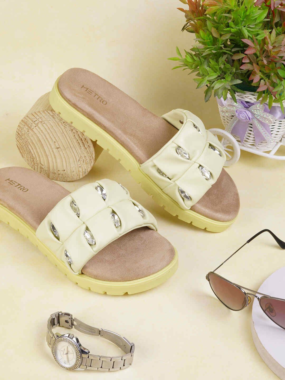 

Metro Women Synthetic Open Toe Flats, Yellow