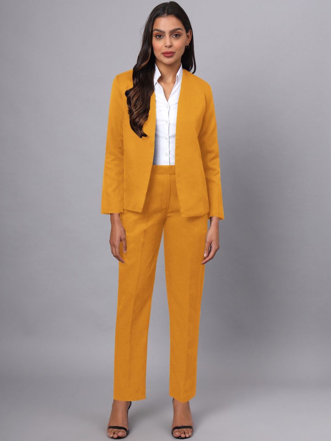 

BRINNS Single-Breasted Women Blazer with Trouser Set Suits, Mustard