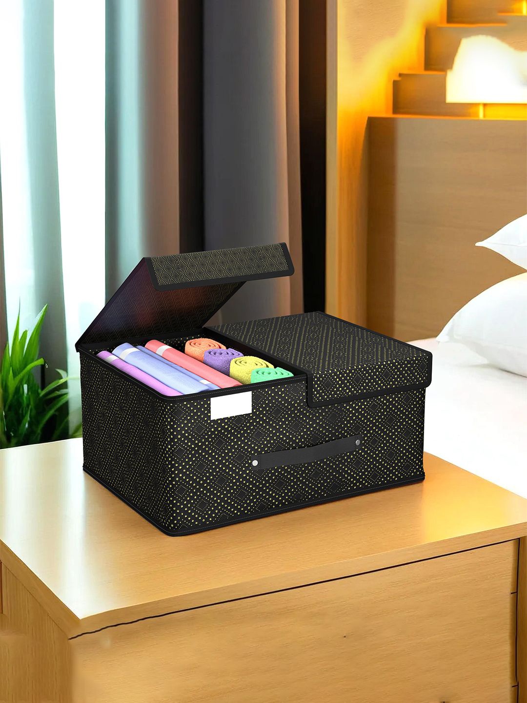 

Kuber Industries Black Regular Foldable Double Lid Multi-Utility Organisers