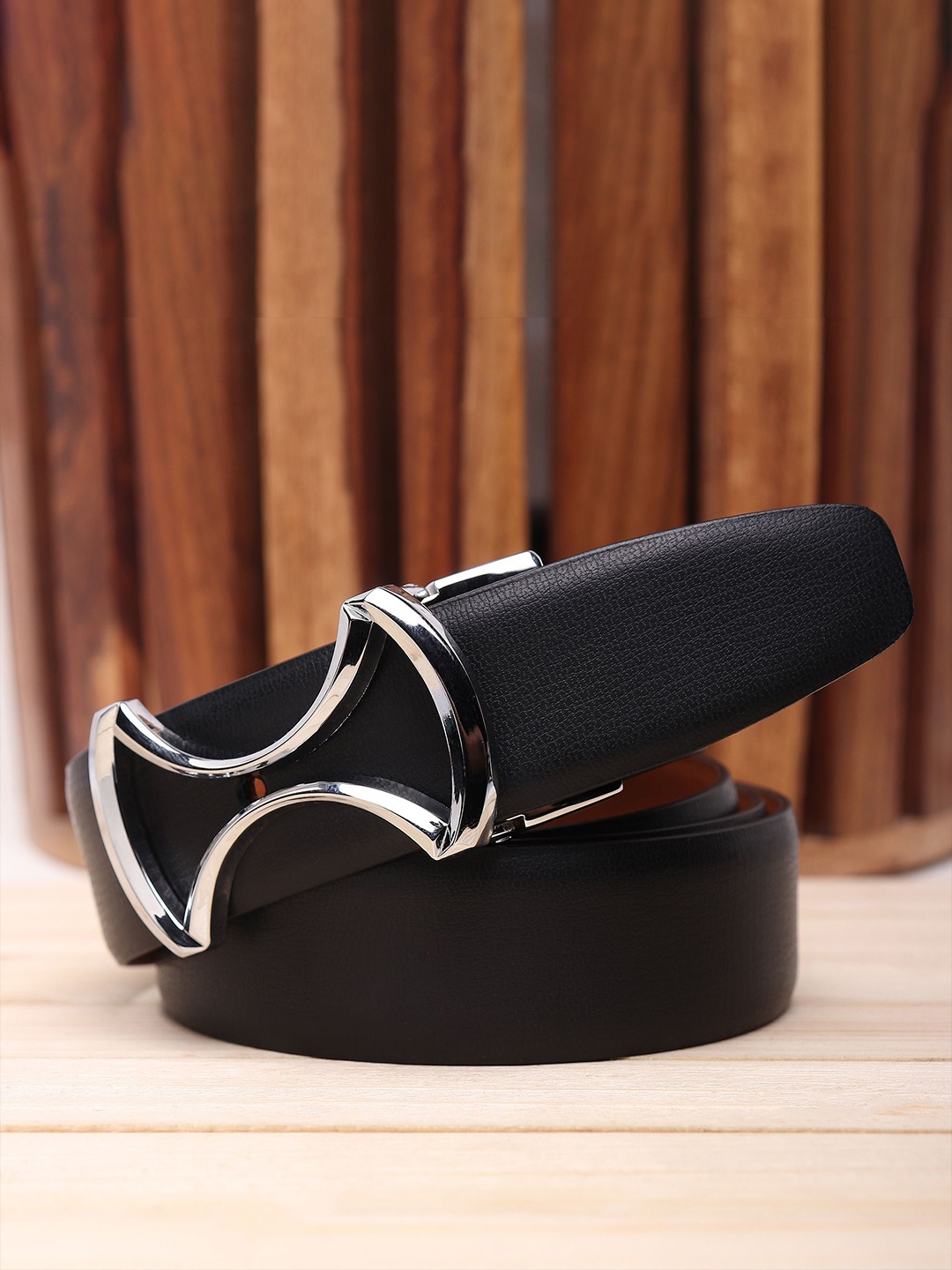 

WINSOME DEAL Men Push Pin Closure Textured Formal Belt, Black