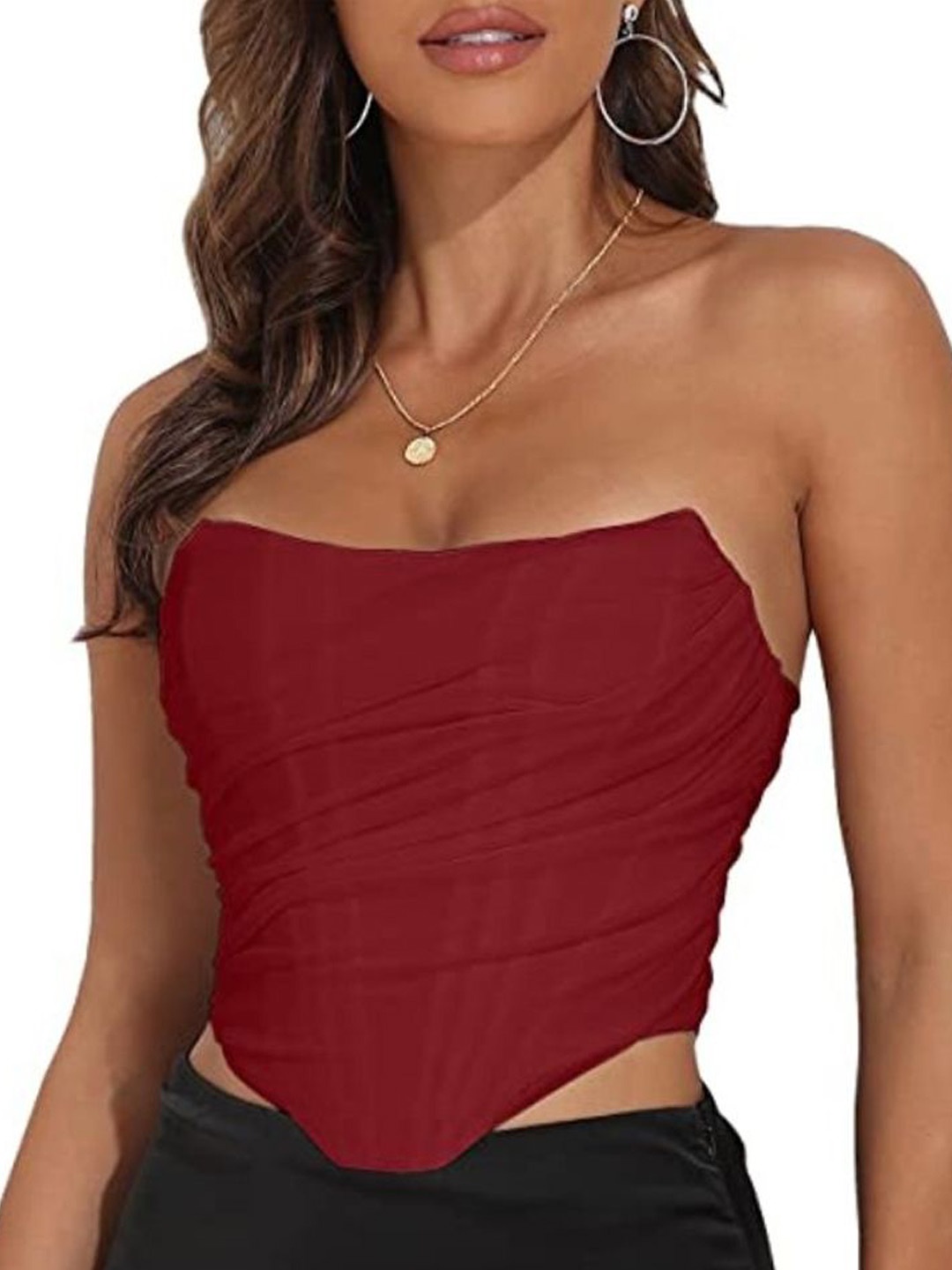 

StyleCast Women Solid Strapless Top, Red