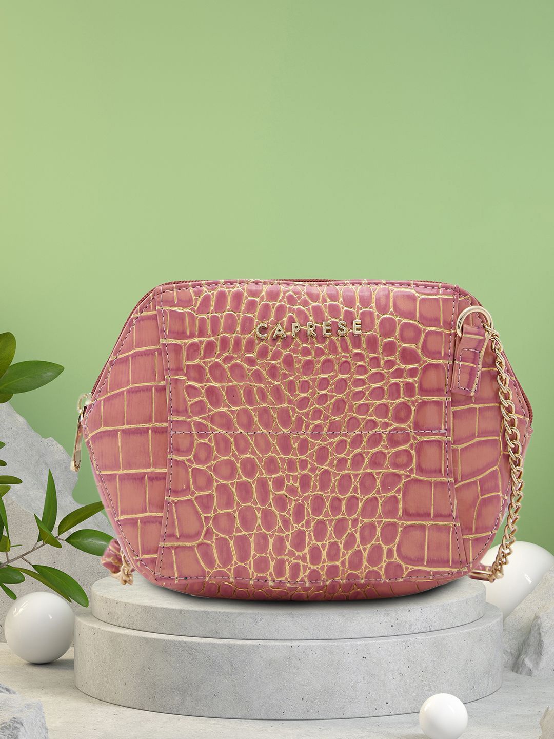 

Caprese Printed Structured Sling Bag, Pink