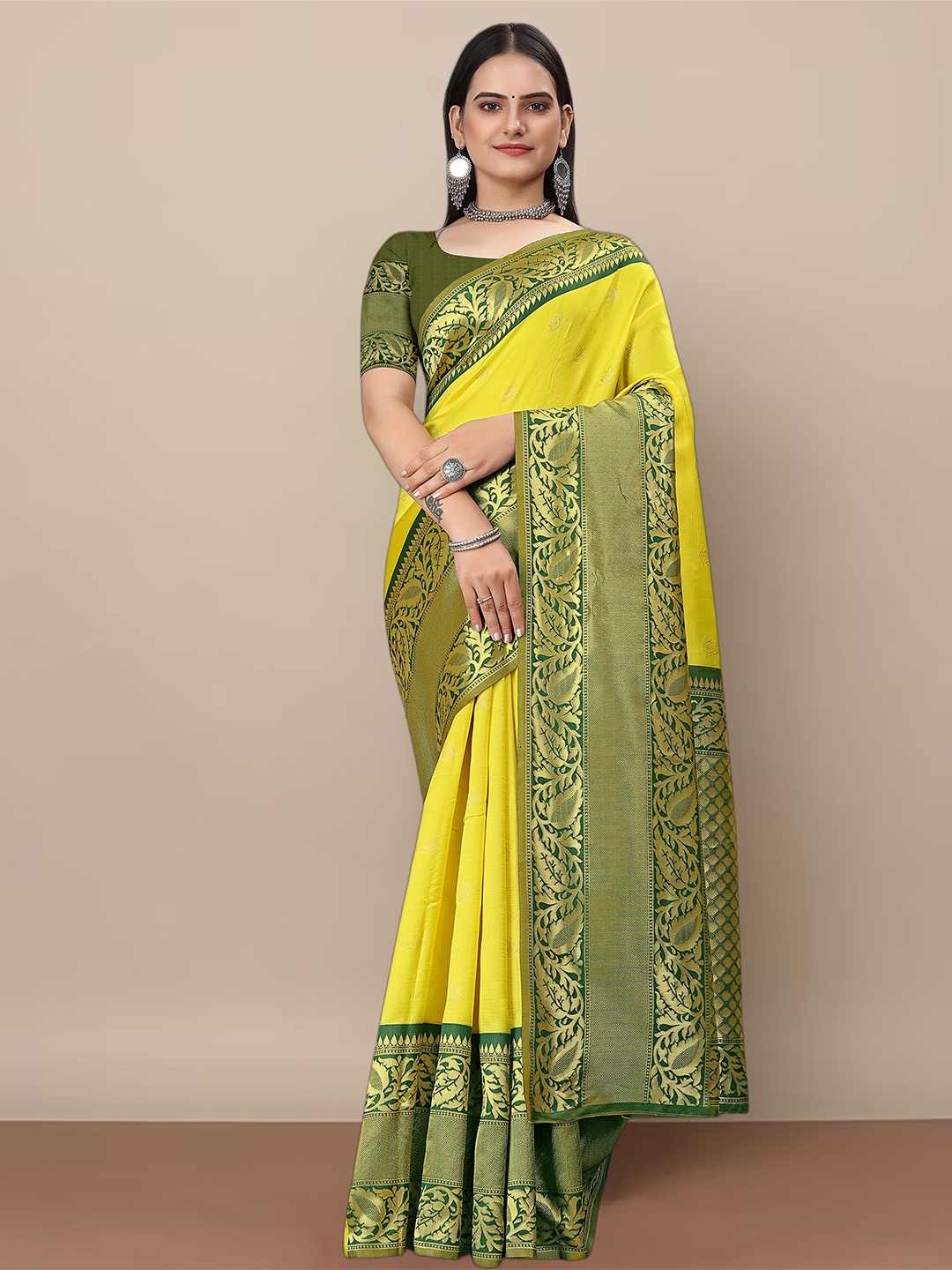 

Aldwych Ethnic Motifs Zari Banarasi Saree, Yellow