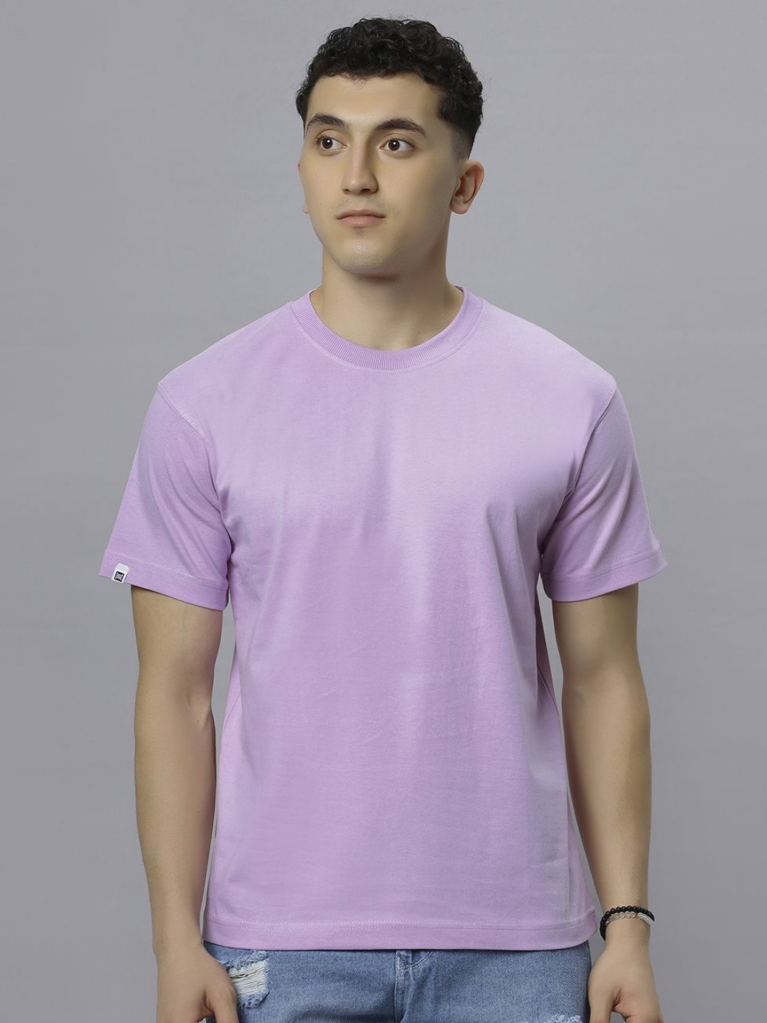 

Hence Men Solid Round Neck Cotton Oversized T-Shirt, Lavender