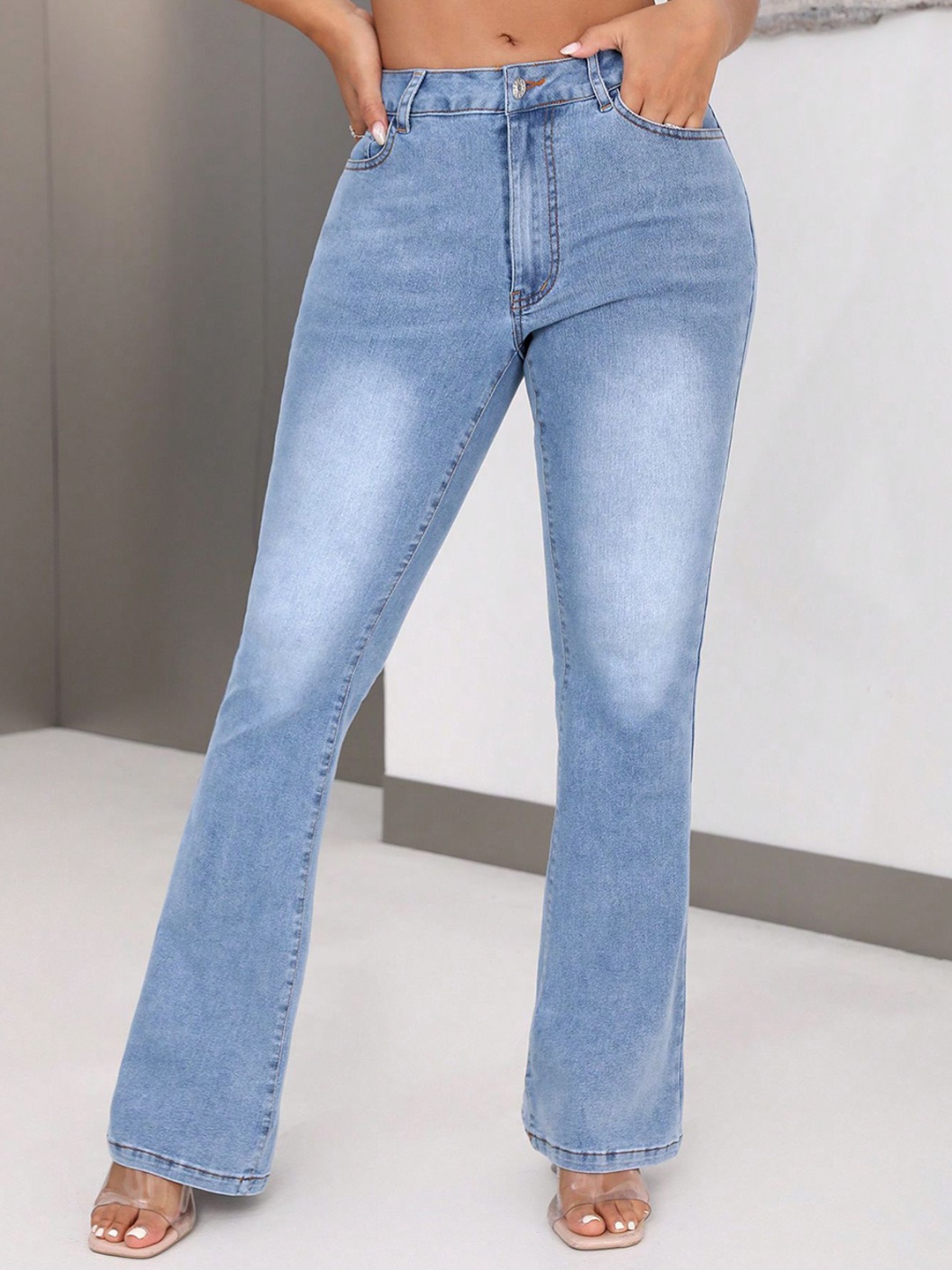 

StyleCast x Revolte Women Clean Look Heavy Fade Bootcut Jeans, Blue
