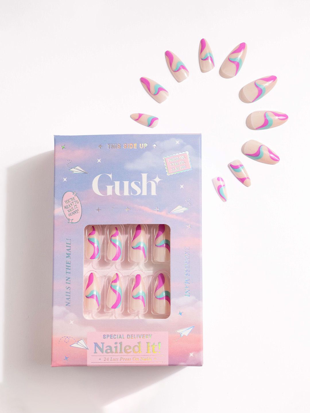 

Gush Beauty 24-Pcs Nailed It Press On Nails - Abstract Purple Swirl, Pink