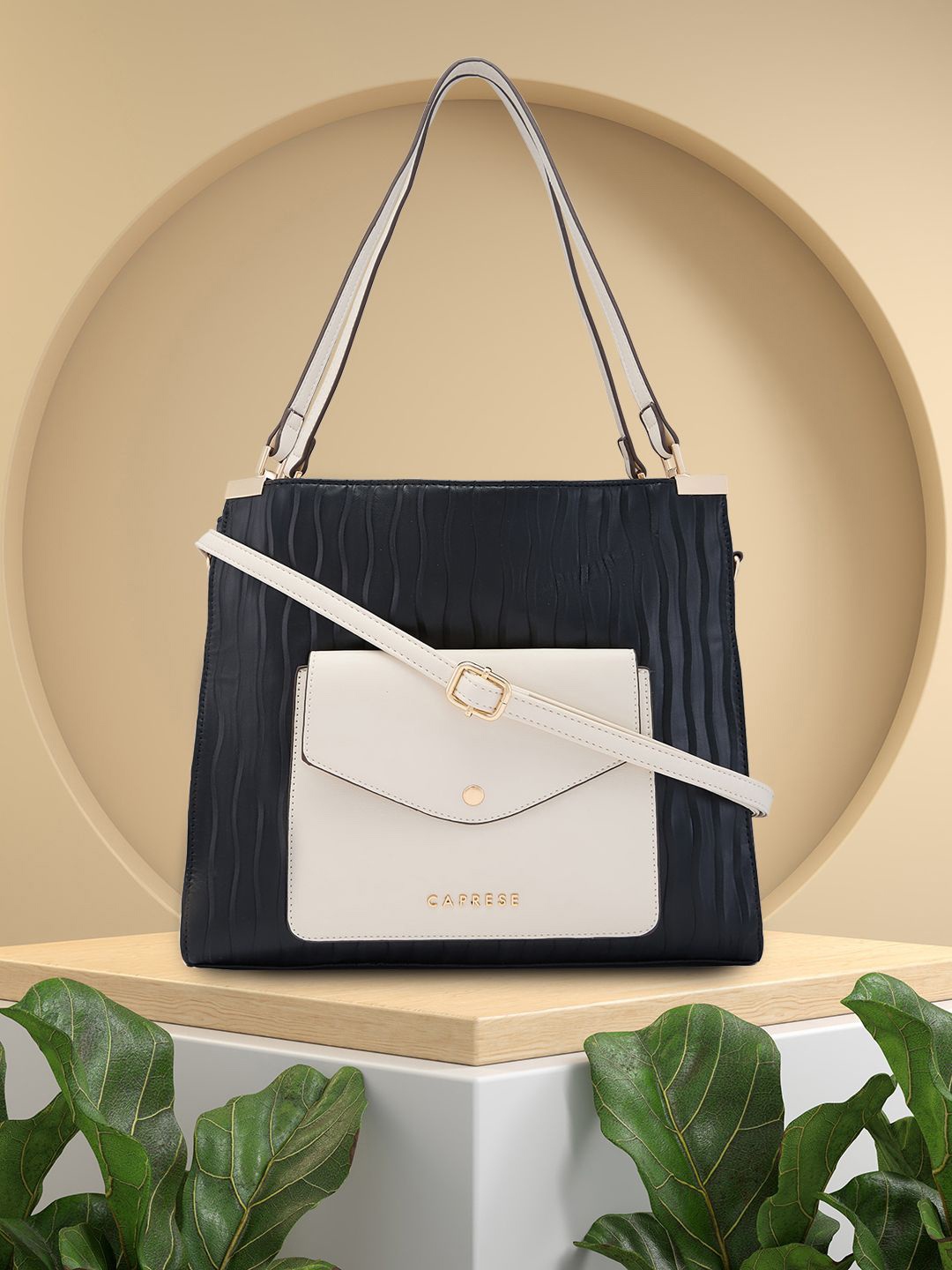 

Caprese PU Structured Handheld Bag with Bow Detail, Black