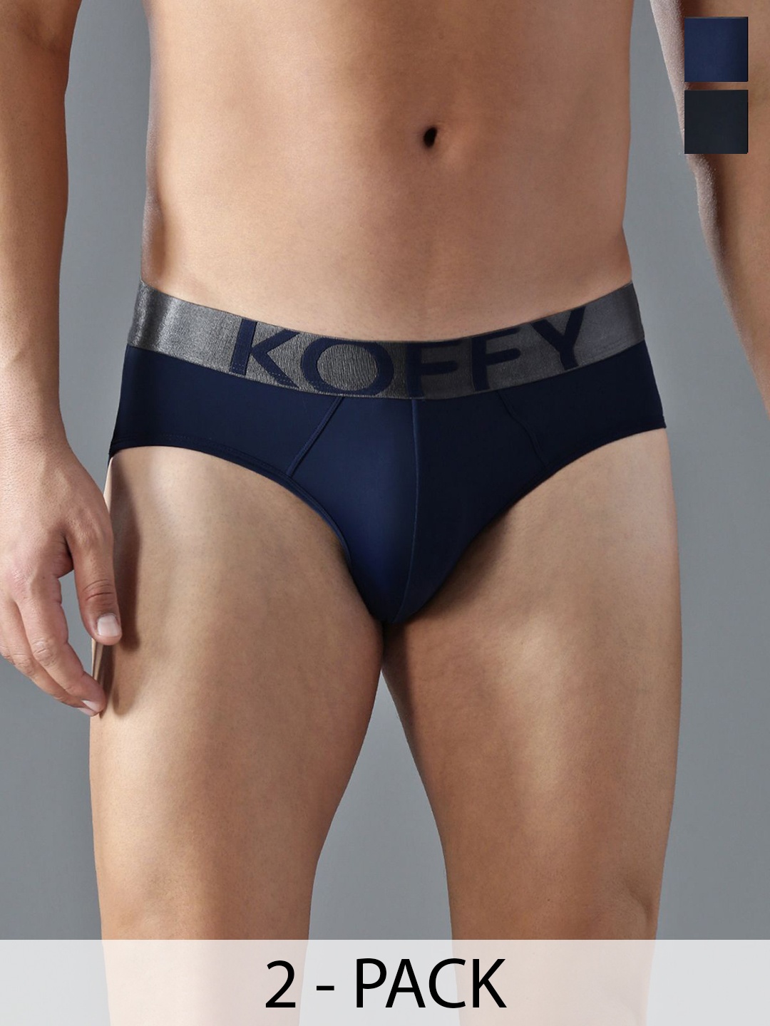 

KOFFY Pack Of 2 Men Basic Briefs KOFFY_KI51_NB_BLK_2PC, Navy blue