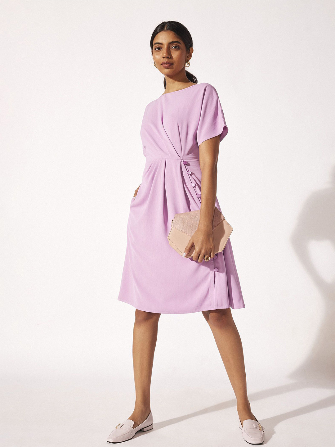 

The Label Life Round Neck Short Sleeves A-Line Dress, Purple