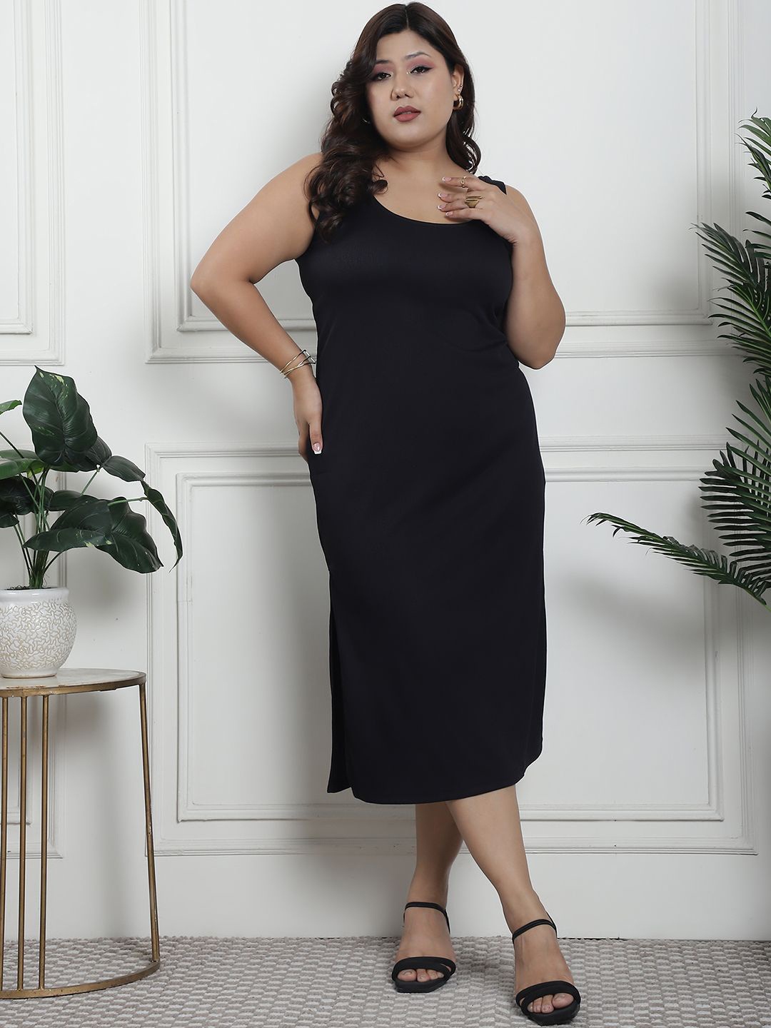 

thkgrlz Plus Size Sheath Midi Dress, Black