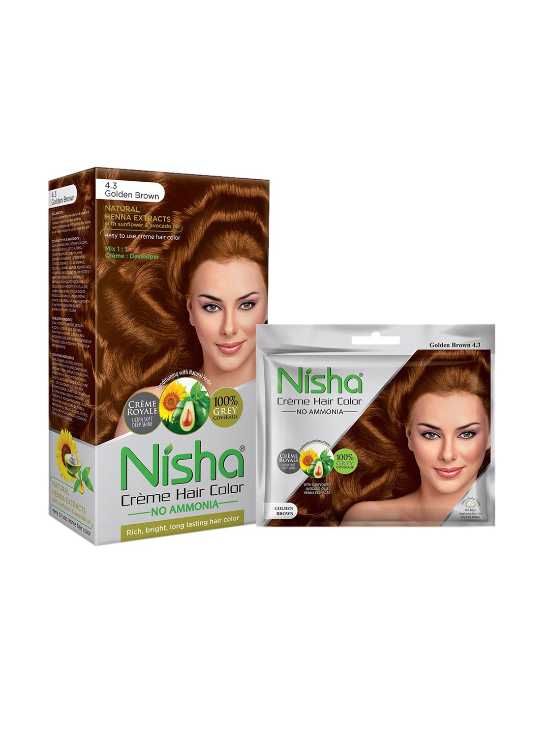 

Nisha Set Of 2 Creme No Ammonia Long Lasting Hair Color-Golden Brown 160 gm, Gold