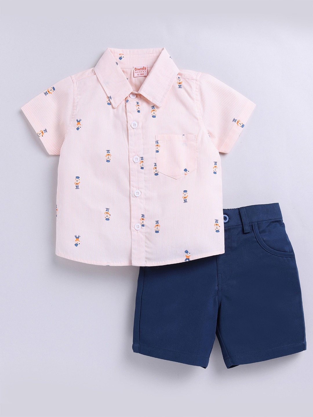 

SNUGGLY MONKEY Boys Humpty Dumpty Printed Shirt Collar Pure Cotton Top with Shorts, Pink