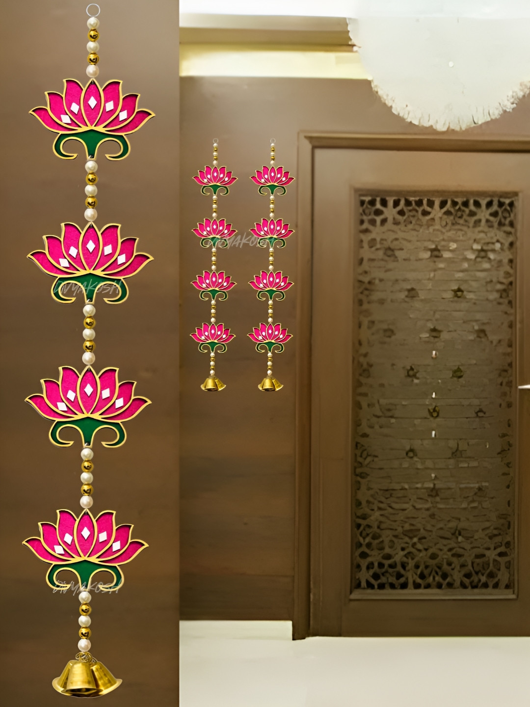 

Divyakosh Green & Pink 4 Pieces Lotus With Elephant Hanging