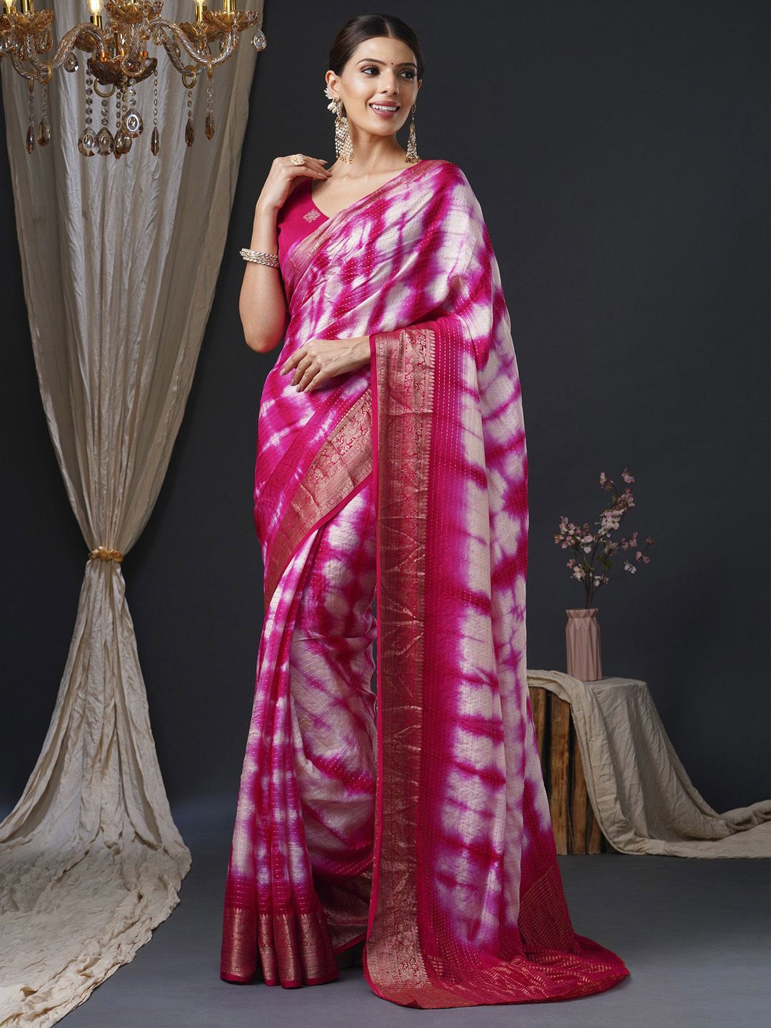 

Anouk Woven Design Zari Silk Blend Banarasi Saree, Pink