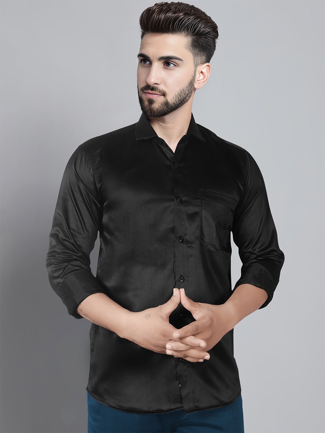 

Jb Just BLACK Men Classic Spread Collar Solid Slim Fit Party Shirt