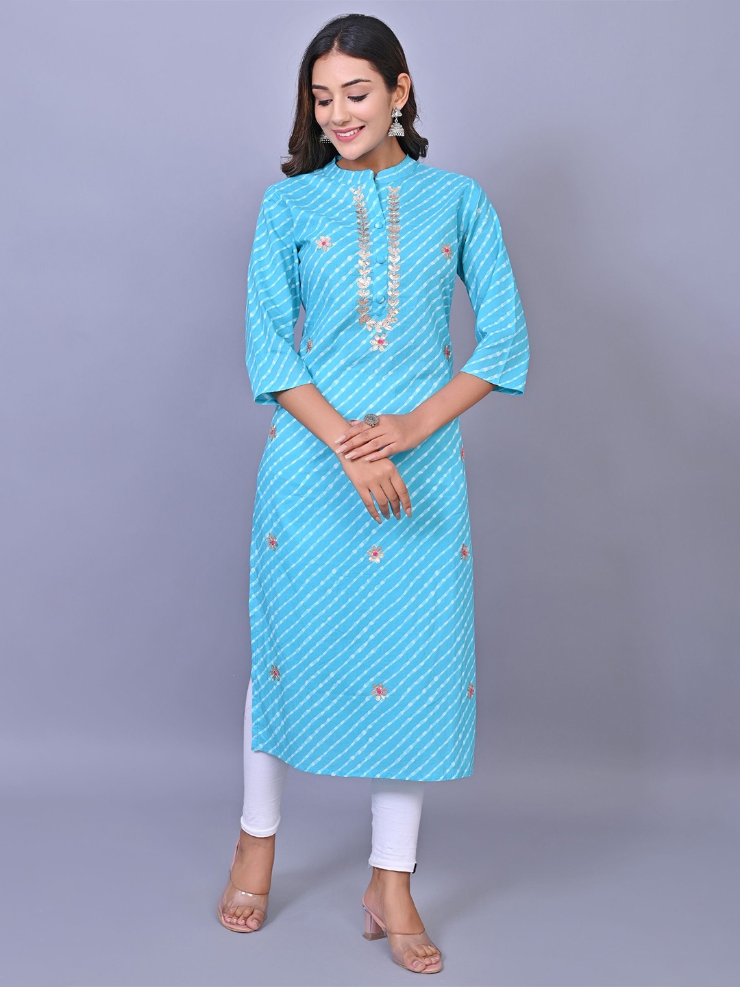 

Moktika Printed Cotton Straight Kurta, Blue