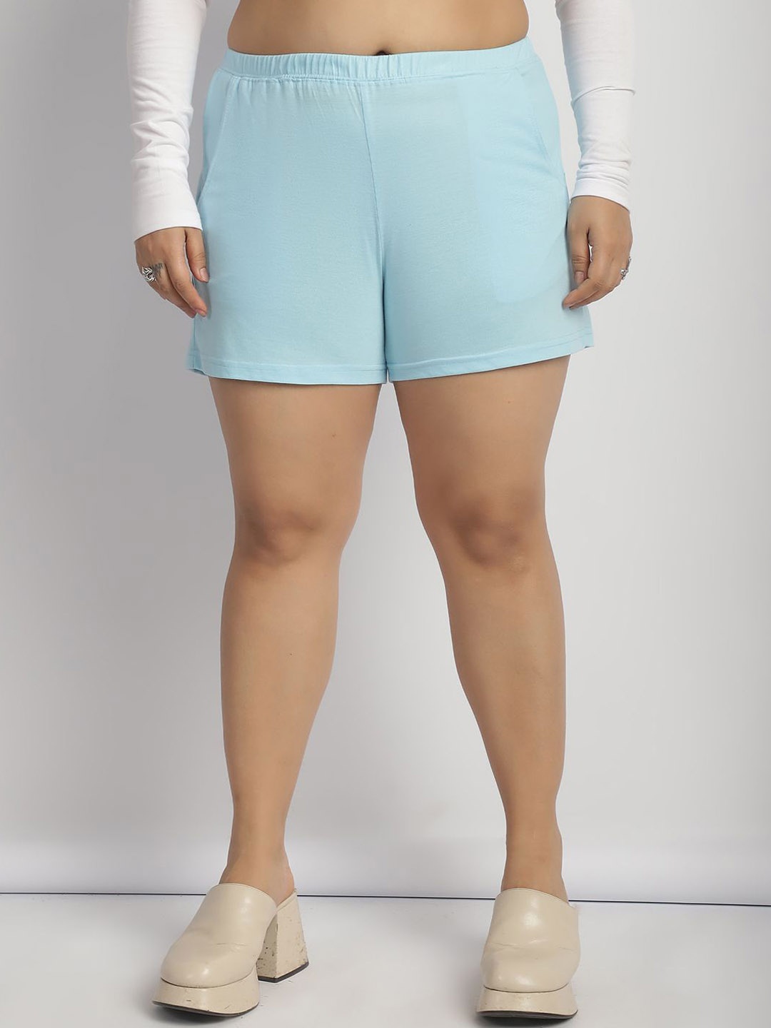 

thkgrlz Plus Size Women High-Rise Hot Pants Shorts, Blue
