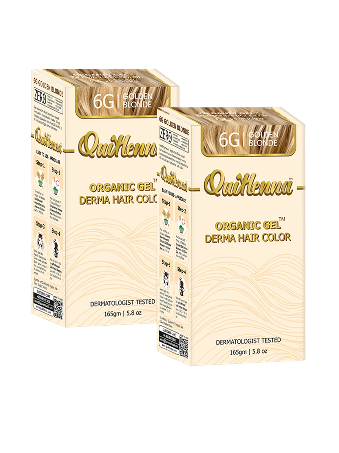 

QUIKHENNA Organic Gel Set Of 2 Derma Hair Colour Kit- 165gm Each- Golden Blonde 6G, Gold