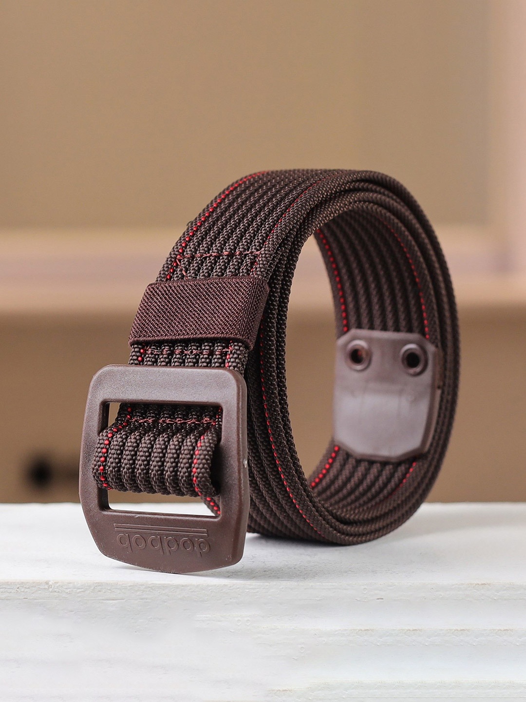 

WINSOME DEAL Men Slider Buckle Closure Textured Casual Belt, Brown