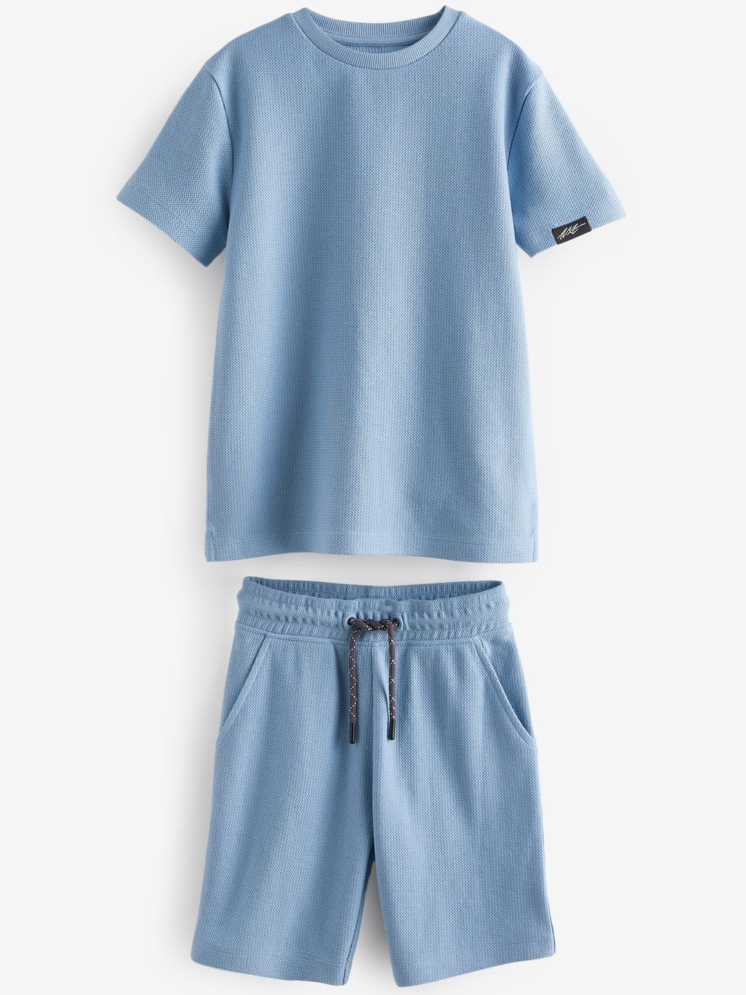 

NEXT Boys Pure Cotton Textured T-shirt With Shorts, Blue