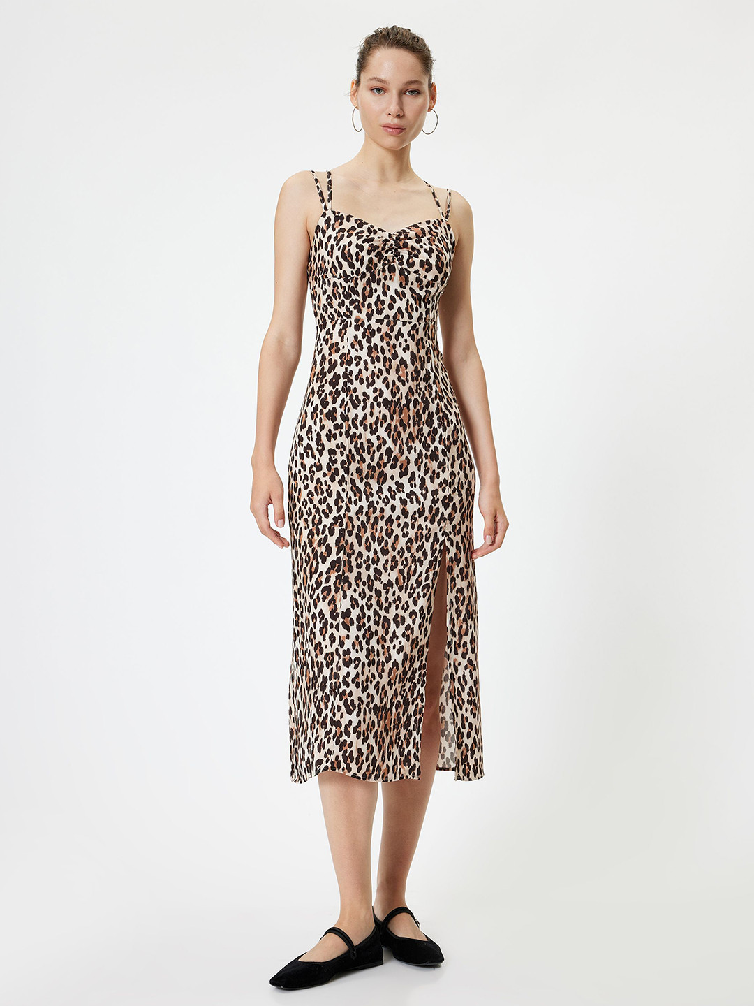 

Koton Women Animal Printed Sheath Midi Dress, Black