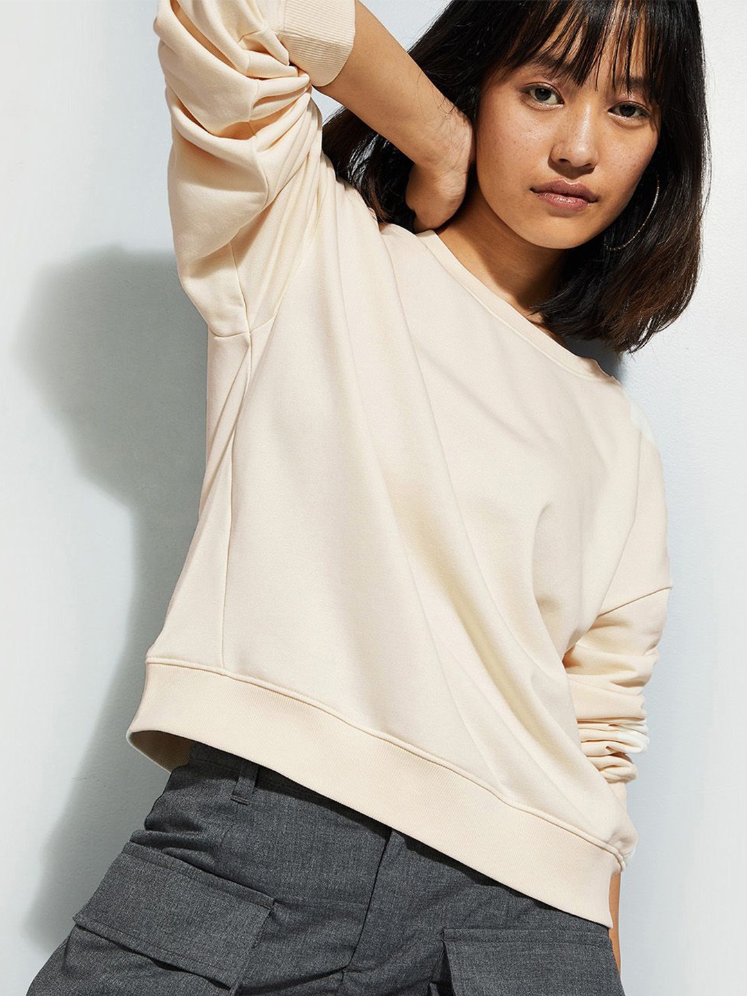 

max URB_N Women Relaxed Fit Solid Sweatshirt, Off white