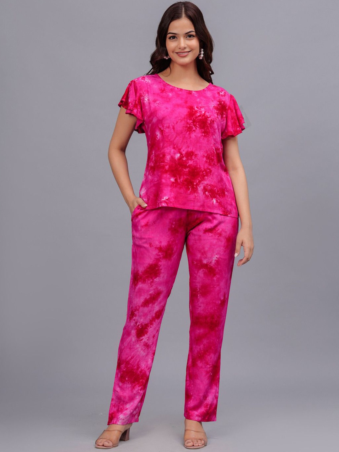 

Bachuu Printed Top With Trousers, Pink