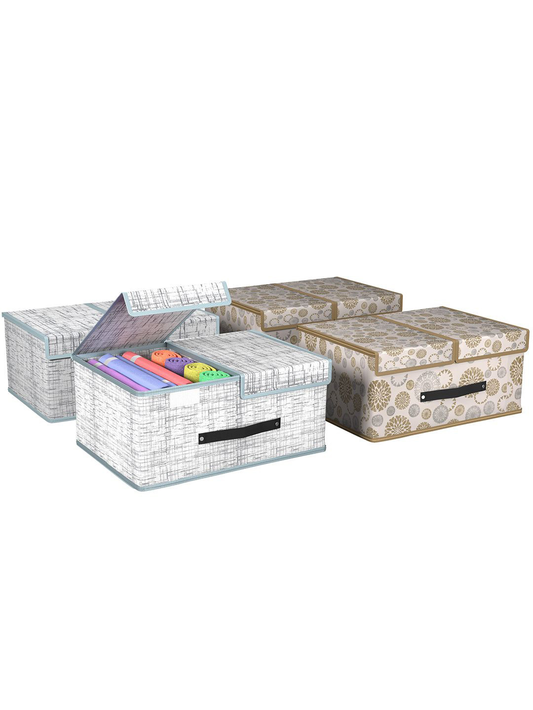 

Kuber Industries White & Grey 4 Pieces Printed Foldable Multi-Utility Organisers