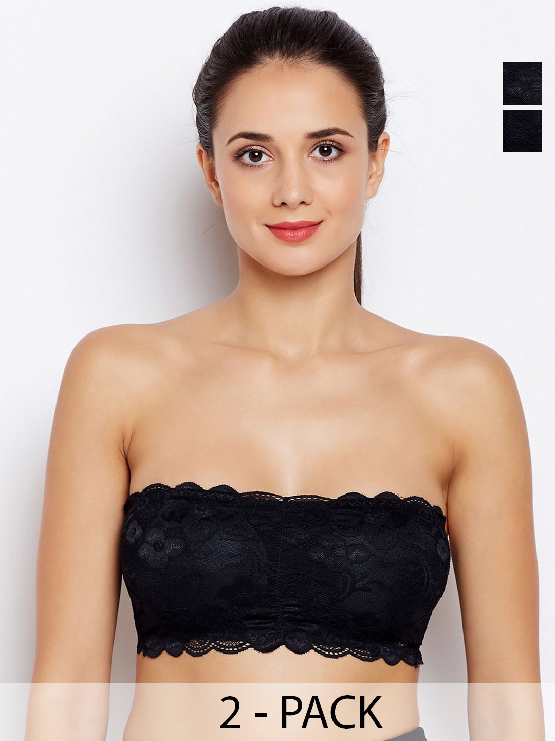 

JMT Wear Floral Lace Half Coverage Non-Wired Removable Padding Bandeau Bra, Black