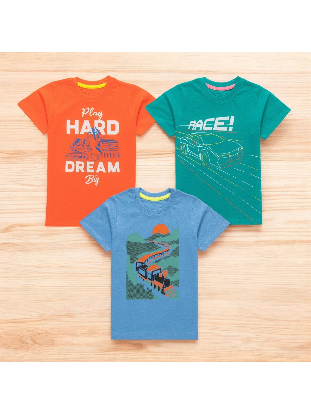 

BAESD Boys Pack Of 3 Graphic Printed Round Neck Cotton T-Shirt, Orange