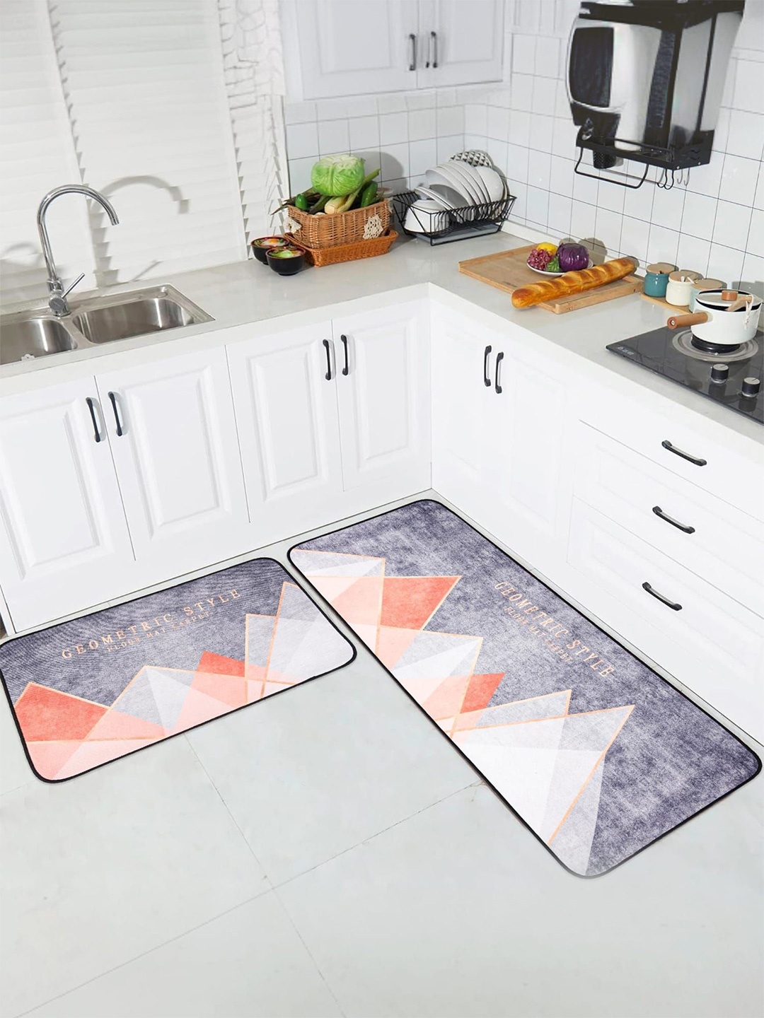 

Kuber Industries Grey & Orange-Coloured Printed Anti-Slip Floor Runner & Doormat