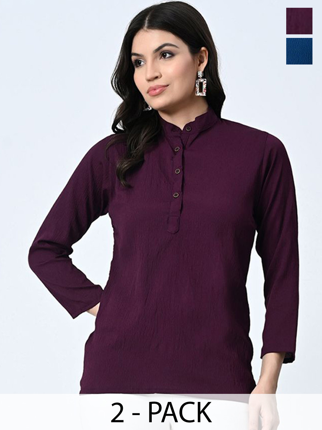 

BAESD Pack Of 2 Band Collar Casual Tops, Teal
