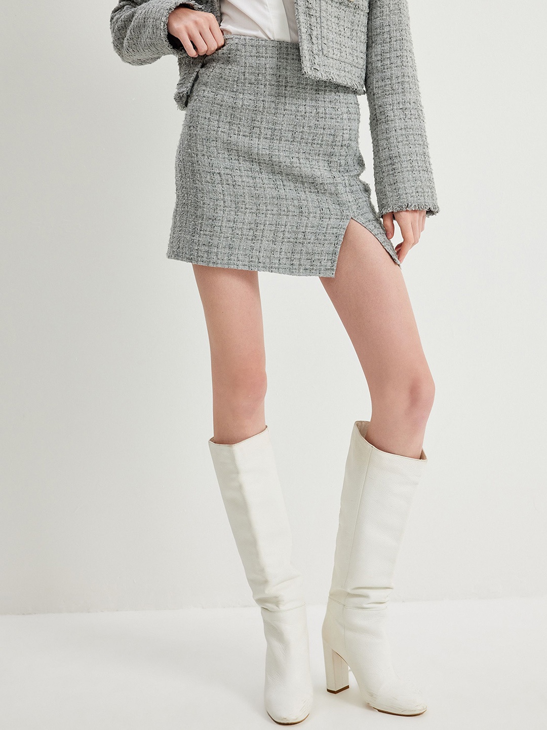 

Koton Woven Design Aline Mini Skirt, Grey