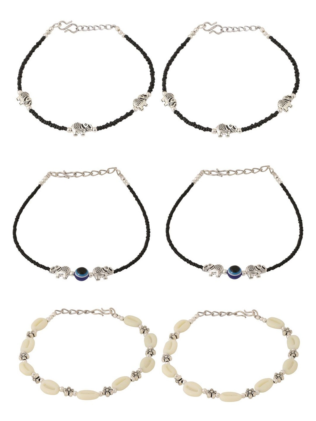 

VIRAASI Set Of 3 Brass-Plated Artificial Stones Anklets, Silver