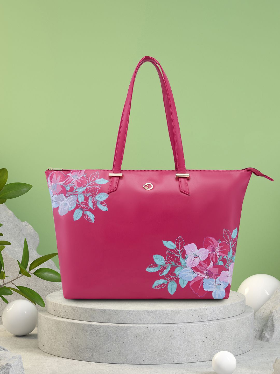 

Caprese Floral Printed Oversized Structured Shoulder Bag, Red